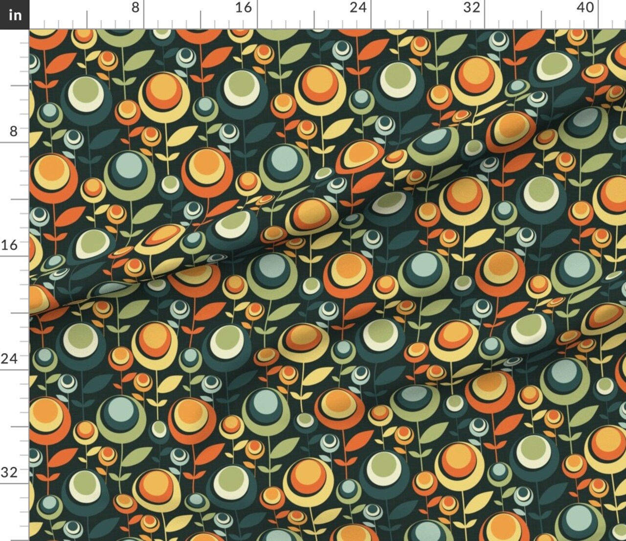 Retro Vintage Floral Geometric Mid Century Modern Atomic Era 1950S 1960S Look Custom Printed Fabric by Spoonflower Various Fabrics by the Yard or Fat Quarter